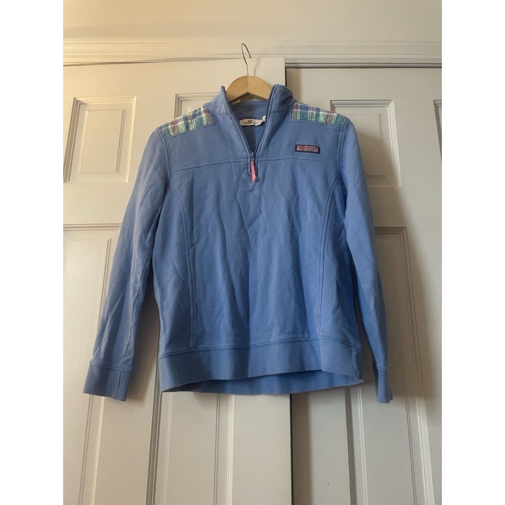 Vineyard Vines Shep Shirt Pullover Womens S Blue Cotton Quarter Zip Patchwork